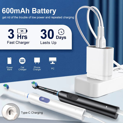 Electric Toothbrush with Rotar Motion, Rechargeable Electric Toothbrush for Adults,  Rotating Electric Toothbrushes with 8 Soft Brush Heads