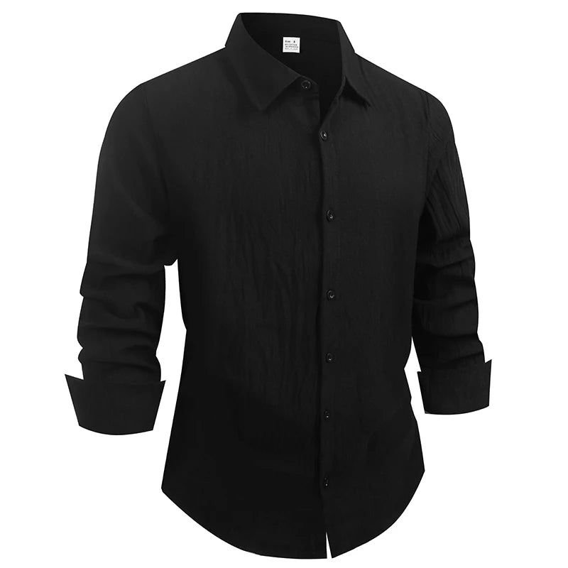 100% Linen Cotton Shirt Men Casual Fashion Male Clothing High Quality Tops Black /White / colors.  Shirts for  casual or Business.   Long Sleeve Shirt for  Men