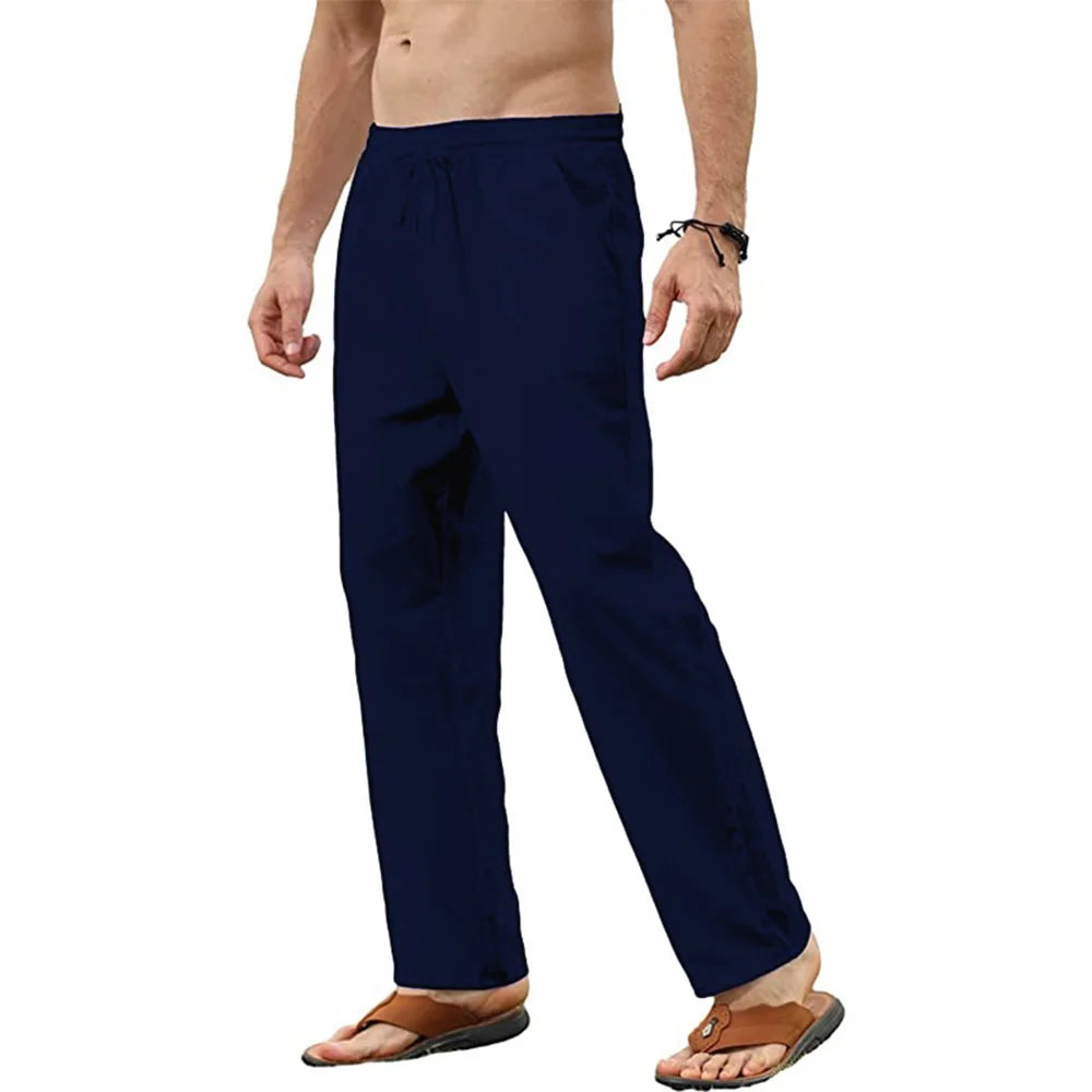 Men's Cotton Linen Pants.  Casua, l Loose Pants that are  Breathable, 5  Solid Colors with  Drawstring.  Jogger,  Yoga,  Baggy Trousers