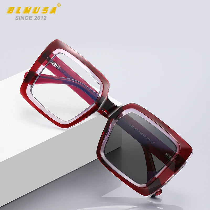 Square, Photochromic,  Blue-Light Blocking, Large Frame Eyeglasses, Reading Glasses Ladies Prescription Myopia Glasses