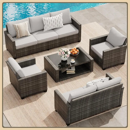 8-Piece Rattan Patio Set, Outdoor Sectional with Cushions & Coffee Table