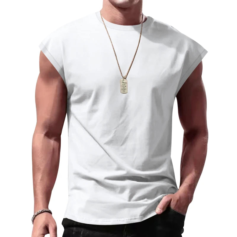 men's summer sleeveless t-shirt,  casual,  loose,  solid colors,  thin shoulder t-shirt sport