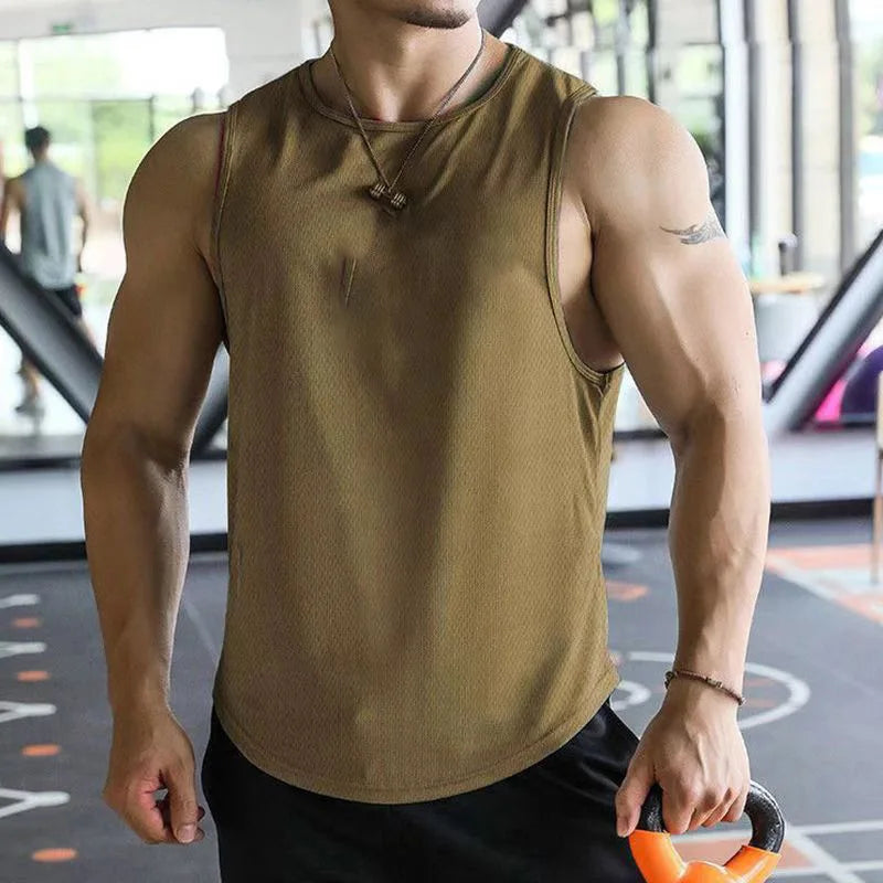 Mens Sleeveless Shirt,  Polyester Mesh Material,  Quick Dry  and Breathable  Workout Fitness