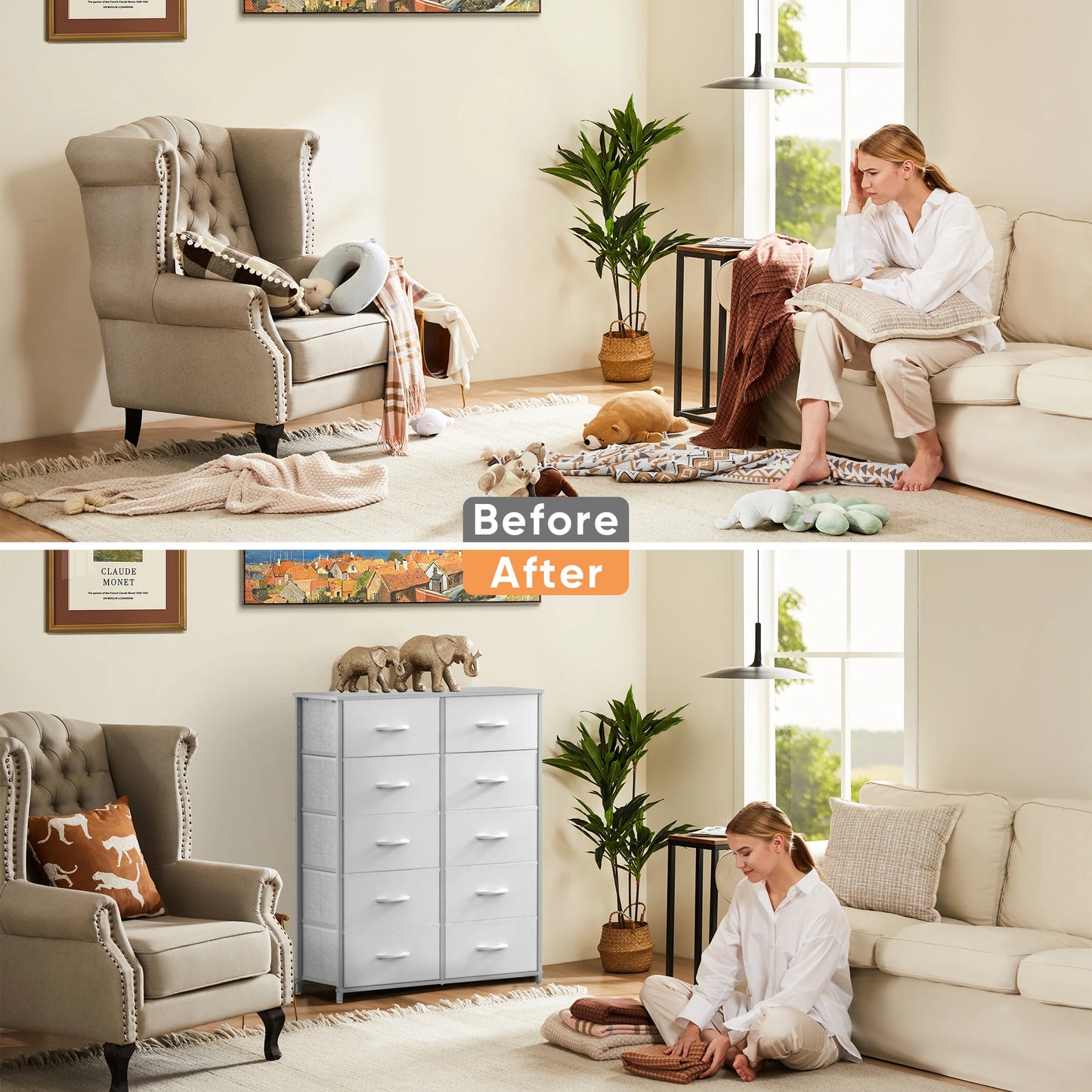 Wardrobes For Bedroom With 5/7/10 White Lover Fabric Drawers, Chest Wardrobe Closet For Storage Cabinet, Bedroom  Furniture