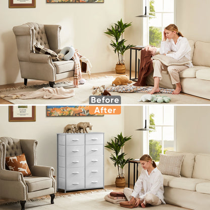 Wardrobes For Bedroom With 5/7/10 White Lover Fabric Drawers, Chest Wardrobe Closet For Storage Cabinet, Bedroom  Furniture