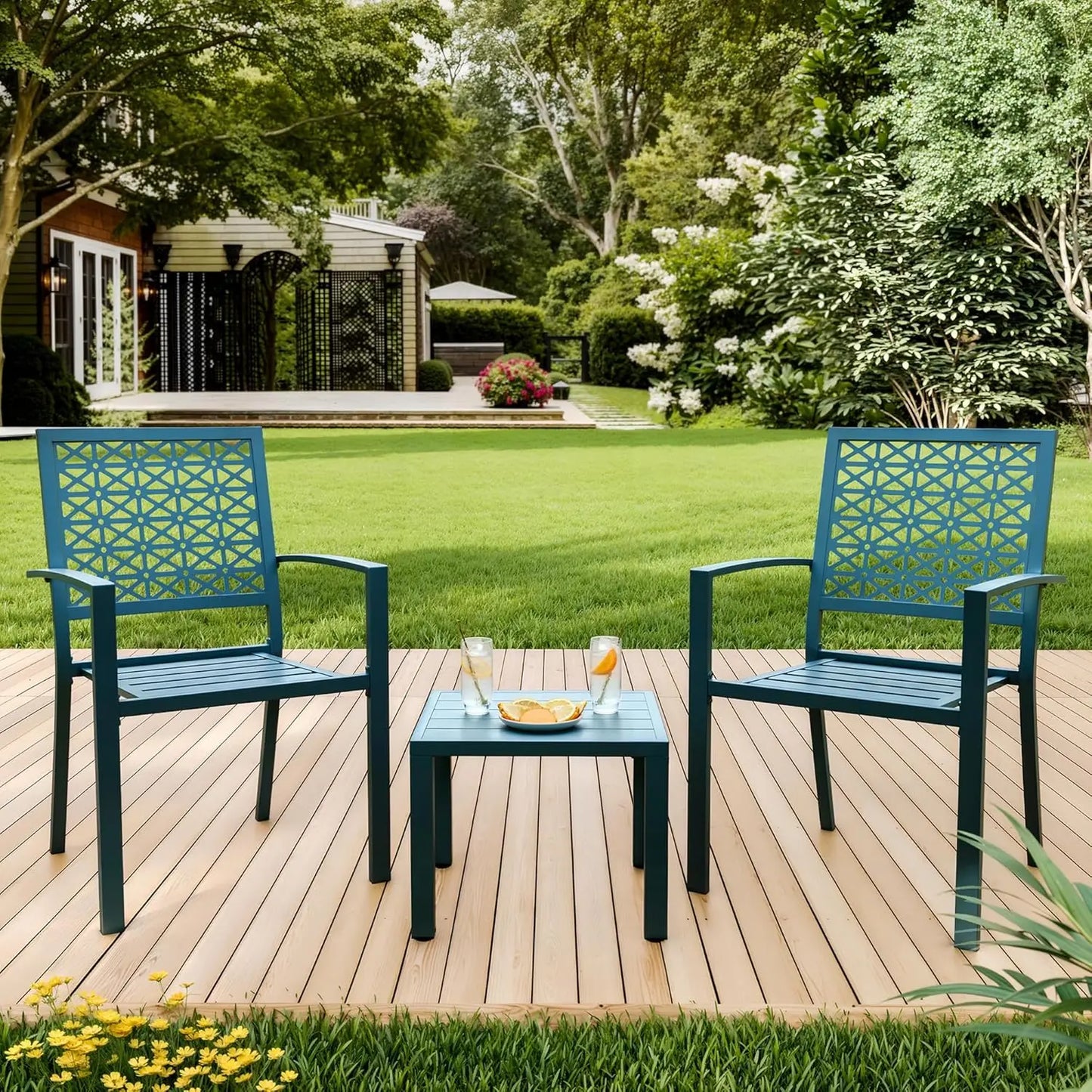 Patio Bistro Set,  3 Piece, Bistro Table and Chairs (Set of 2 ) Outdoor, Small Patio Furniture Sets with Coffee Table Garden Supplies,