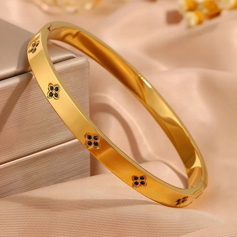 5/1pcs Sparkling Zirconia Inlaid Stainless Steel Bracelet Set for Women,  Stackable Bangles Fashion Non Fading Jewelry Gift.  Perfect for Mothers Day!