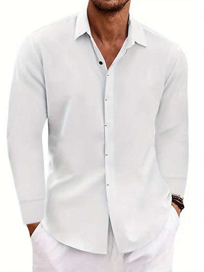 Men's Linen /Cotton Long-sleeved shirt,  Loose Undershirt,  Solid Colors,  plus Great FATHERS DAY Gift!!!