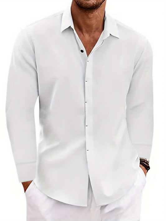 Men's Linen /Cotton Long-sleeved shirt,  Loose Undershirt,  Solid Colors,  plus Great FATHERS DAY Gift!!!