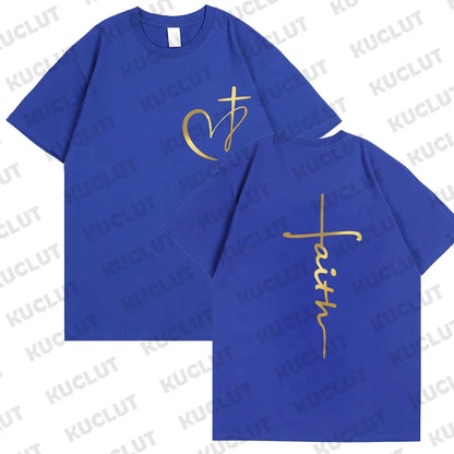 Heart Cross Print Christian T-shirt for Men or Women. Summer,  Plus Size Tee Shirt, Oversized T Shirt