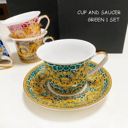 Golden Edge Luxury Tableware Set, Western Dinner Plate, Steak Flat Tray, Bone China Dinnerware Set, Coffee Cup, 10 ", 8" plates