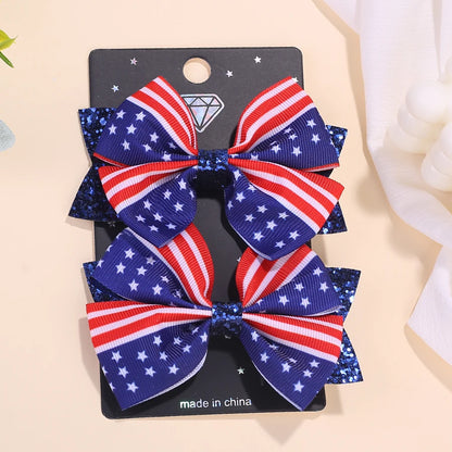 2/4 Sets of New American Patriotic items.  Five Pointed Star Bow Top Decoration Daughter/ Children's Flag Star Hair Clip Set
