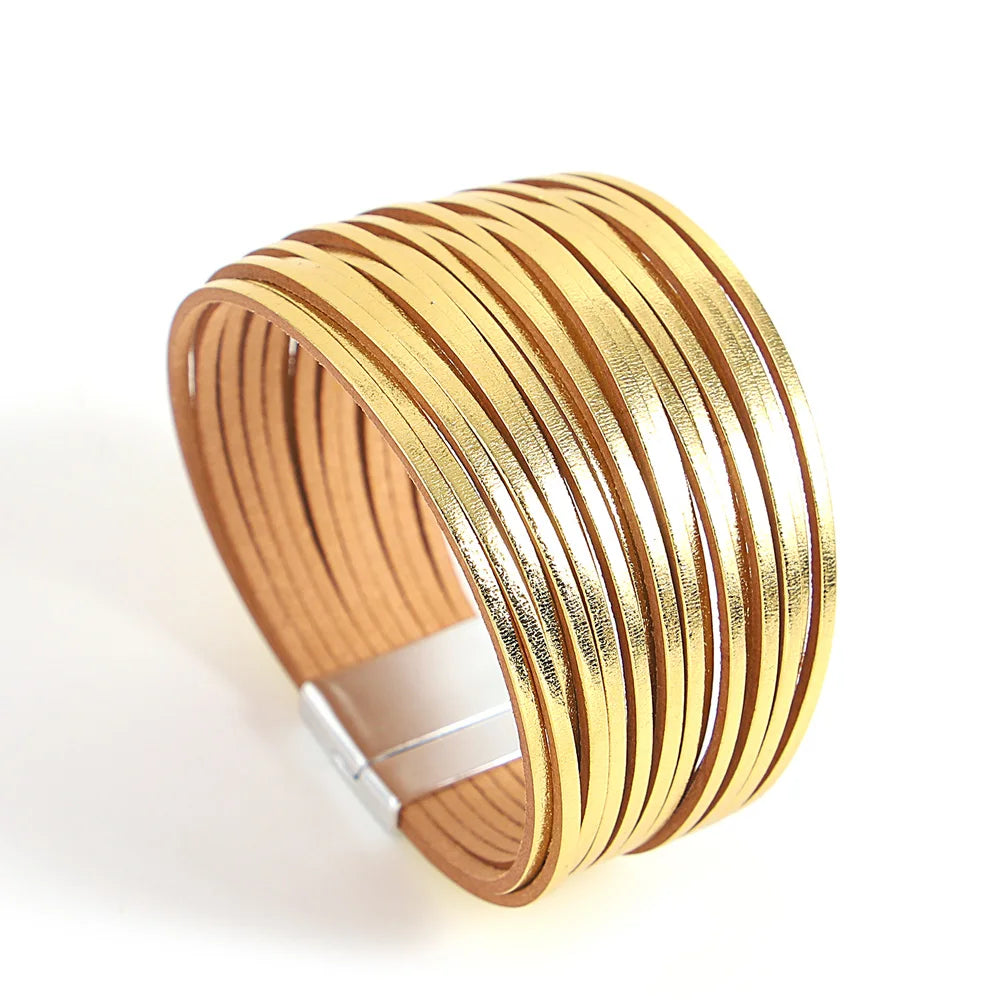 Trendy Colorful Leather Bracelet for Women /Men.   Boho Multilayer Slim Strips Wrap Wide Bangle Bracelets. Jewelry Gifts