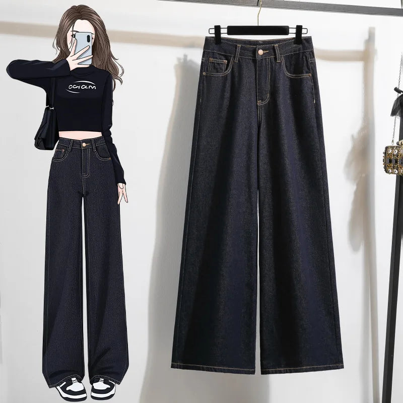 Loose, Wide Leg American Style Denim Jeans  for Womens/Girls High Waist,  Straight Leg Pants.   Comfortable,  Casual Spring Fashion PLUSE Sizes