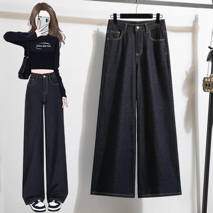 Loose, Wide Leg American Style Denim Jeans  for Womens/Girls High Waist,  Straight Leg Pants.   Comfortable,  Casual Spring Fashion PLUSE Sizes