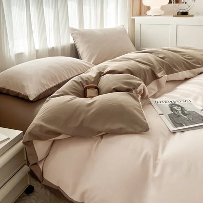 2-side Solid Color Brush Fabric Bed Set 4 Pieces Duvet Cover, 2  Pillowcase and Bedding Set.  Bed Sheet,  Quilt Cover, sizes Single,  Queen and King