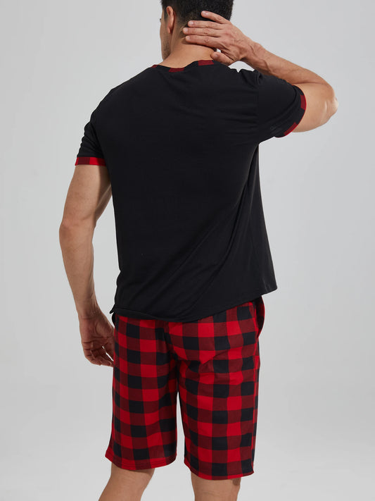 Mens Pajama Sets,  Short Sleeve , Plaid Pajamas and are  Soft Lounge Sleepwear with Pockets & Drawstring Shorts