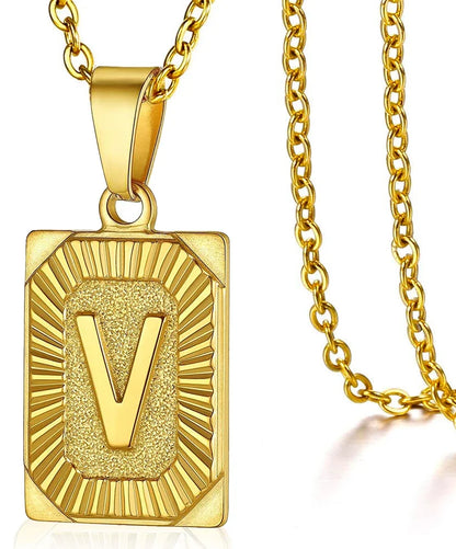 Initial Pendant Necklace for Women/MEN.  Simple Stainless Steel Cuba Link Charm.  Letter Square Neckla Jewelry 
MATHCING  Giftts