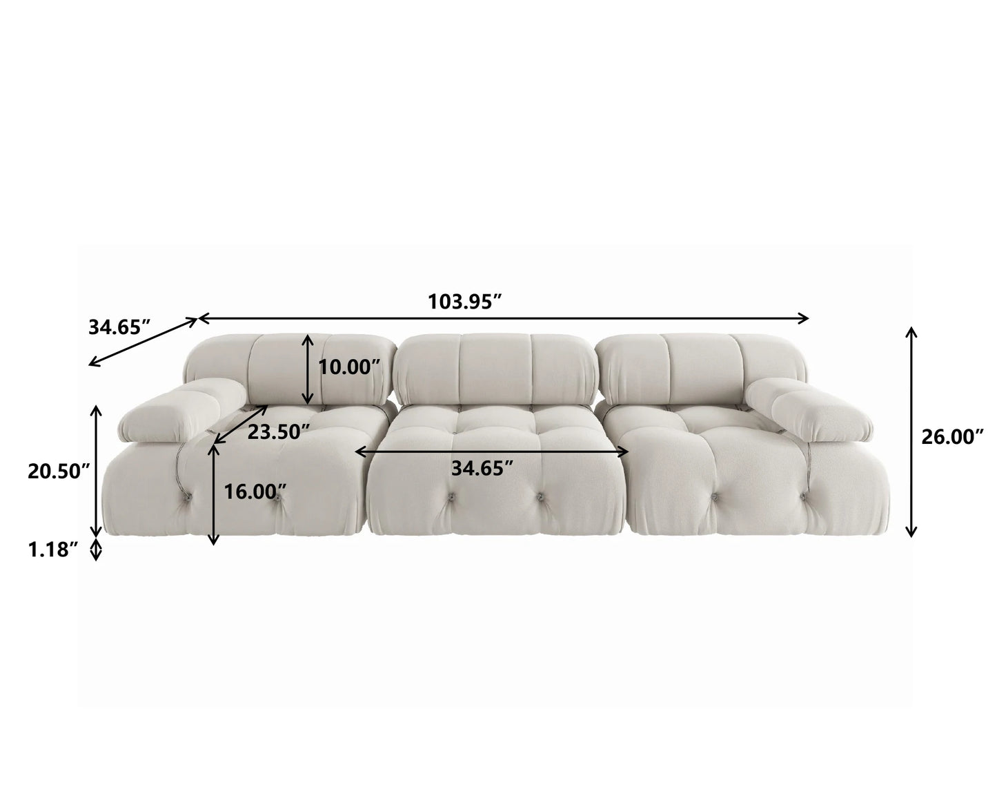 104" Minimalist Modular Sectional Sofas. Modern Velvet Convertible Couches  for 3. Seats 3 in Living Room Sofa Sets.