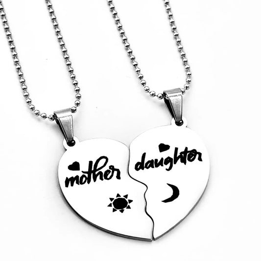 2Pcs/Set Mothe/ Daughter /Son Heart Puzzle Pendant Necklaces Stainless Steel Sun Moon Choker for Mom Children Birthday, Mothers Day