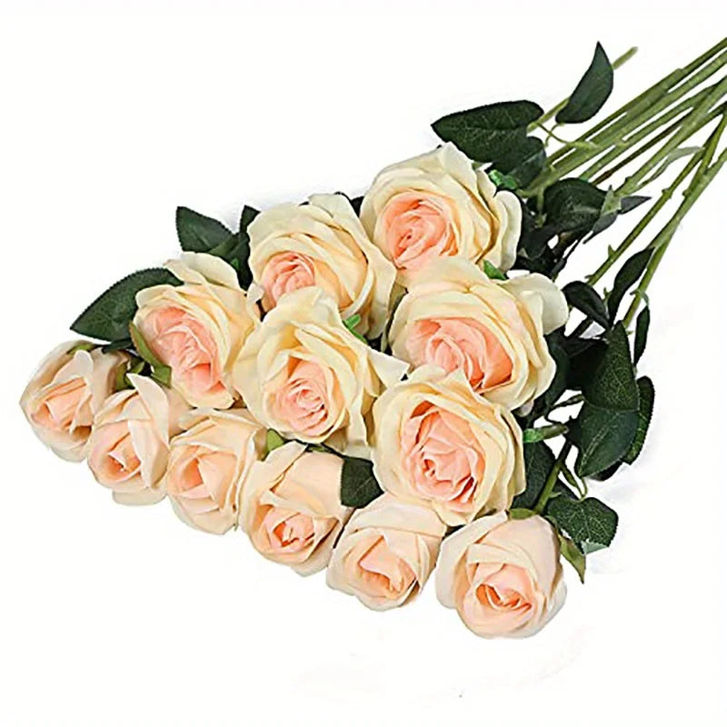12pcs Realistic Artificial Rose Bouquet for Valentines Day, Weddings, Birthdays, and More  for Floral Arrangements