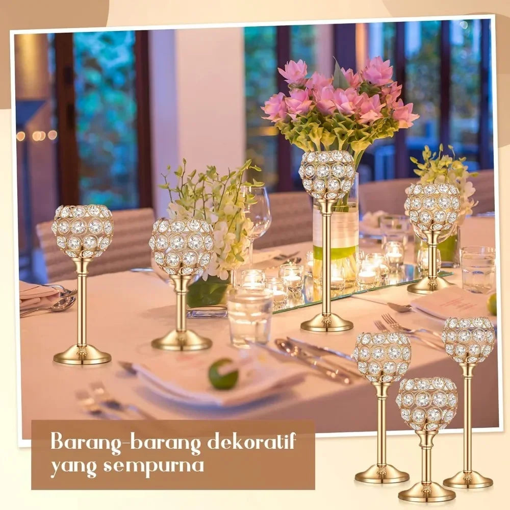 1Pcs Modern Crystal Tealight,  Metal Candle Holders,  Wedding Party, Church Deco,  Dinning Table Centerpieces Candlestick Decoration