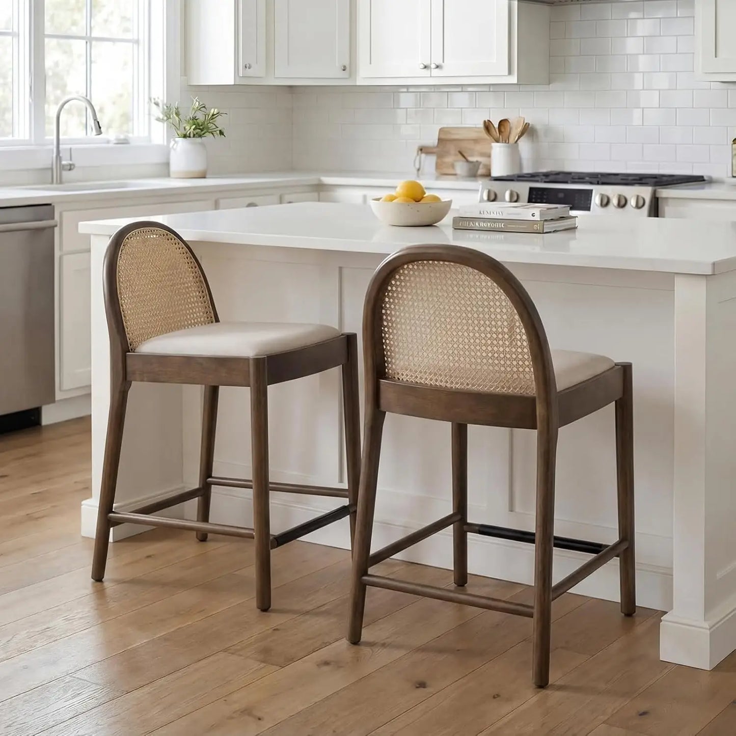 Modern Linen Counter Stools,  Set of 4, 26 Inch Seat Height,  Counter Height Barstools Upholstered.   Bar Stools with Oval, Customized