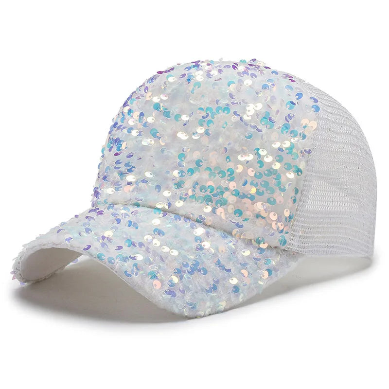 Girls' Sparkling Sequin Baseball Cap - Breathable Mesh Sun Hat with Snapback Closure for Spring/Summer Outdoor Activities Casual.  BLUE is gone.  All other colors are GOOD.