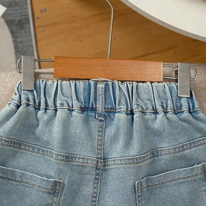 Girls  Summer  Shorts /Jeans,  Fashion Embroidery with  Bow,  Short Denim Pants For 2-12 Year Old Girls, Cotton Trousers
