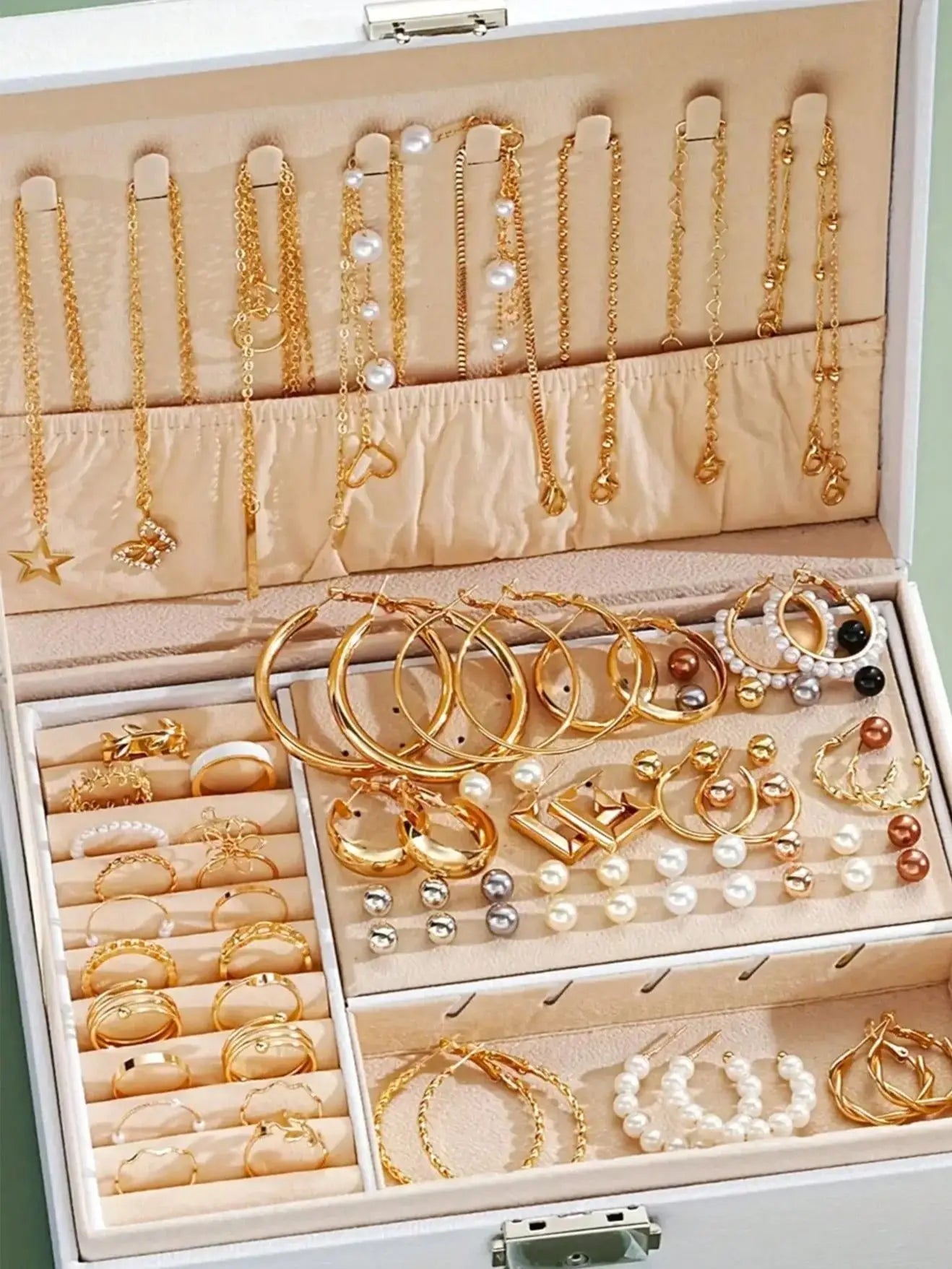86pcs/Set Elegant Pearl Earrings,  Multi-Layered Necklaces,  Studs,  Rings,  4-In-1 Jewelry Set For Women Daily Wear Gift (No Box)