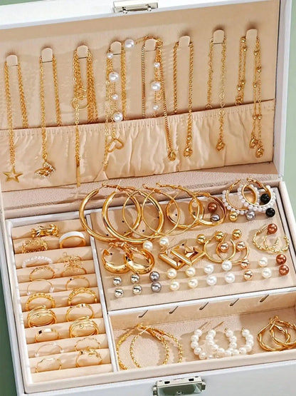 86pcs/Set Elegant Pearl Earrings,  Multi-Layered Necklaces,  Studs,  Rings,  4-In-1 Jewelry Set For Women Daily Wear Gift (No Box)