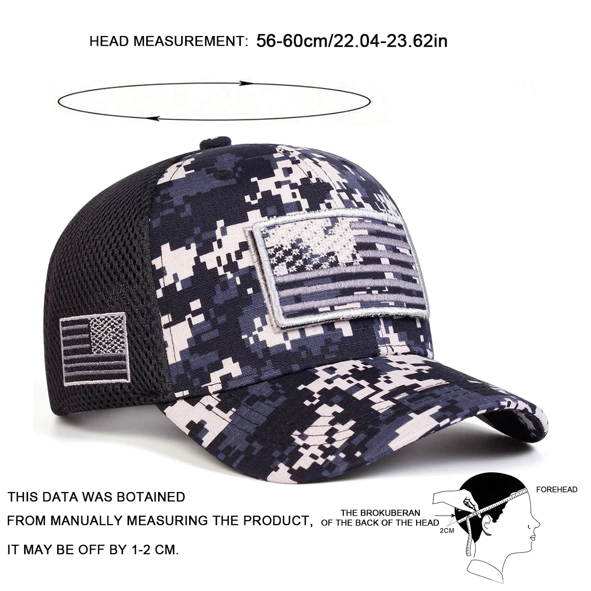 Unisex American Flag Embroidery Camouflage Baseball Net Caps.  Adjustable Sunscreen Cap