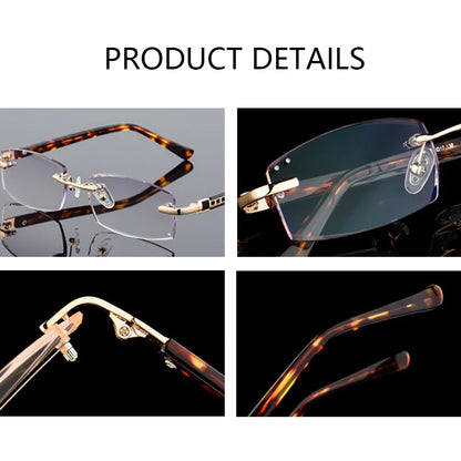 Luxury Designer Reading Glasses.  Rimless Diamond Cutting Frame for  Men  and Women.  Presbyopia, Anti-blue Light, RECTANGULAR Shaped Reading Glasses.  Great Choices on these.