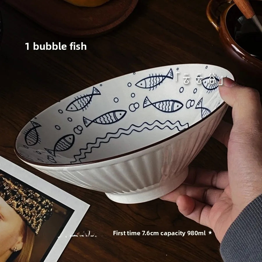 Large Size Hand-Painted Japanese Bowl for Soup,  Ramen, Etc.
