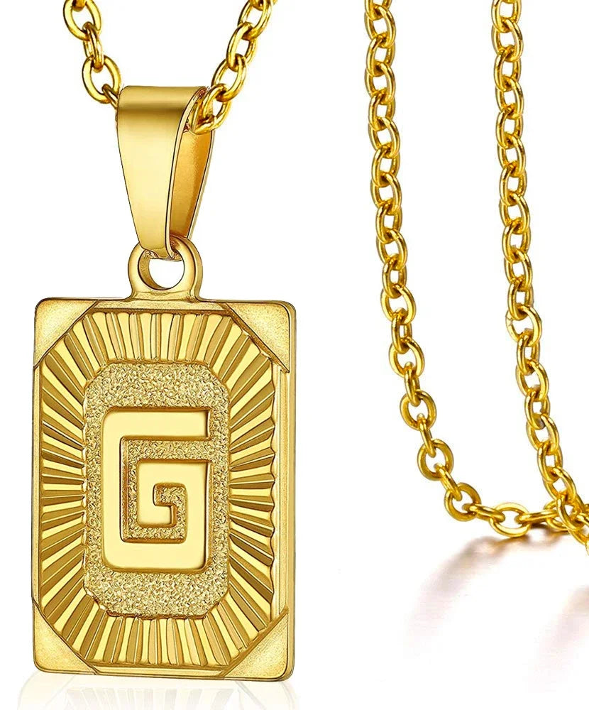 Initial Pendant Necklace for Women/MEN.  Simple Stainless Steel Cuba Link Charm.  Letter Square Neckla Jewelry 
MATHCING  Giftts