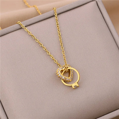 New In Light Luxury Zircon Crystal Stainless Steel Necklaces For Women. Sweet Female Clavicle Chain Jewelry.  Nice for everyday wear. Maybe nice for MOTHER/DAUGHTER Gift
