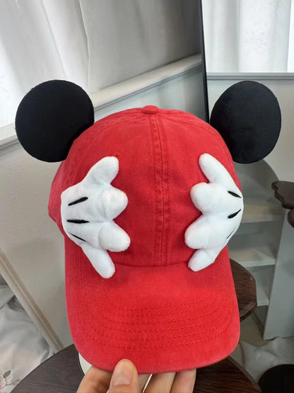 Cute Cartoon Mouse Ear Baseball Caps Adjustable Snapback Hat Outdoor Sports Travel Sun Hat with Curved Brim for Adult Teens.  RED and BLUE are gone. PINK, BLACK, PURPLE are most available.
