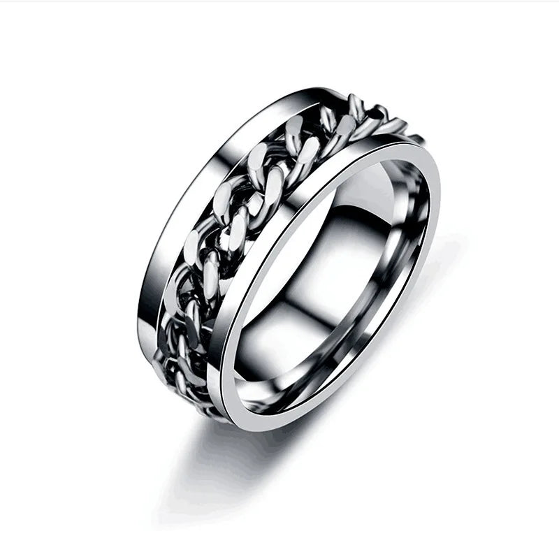 Spinning Anxiety Rings Free Shipping Items For Men Titanium Steel Rotatable Chain Fidget Joint Ring Jewelry Anillos De Hombres