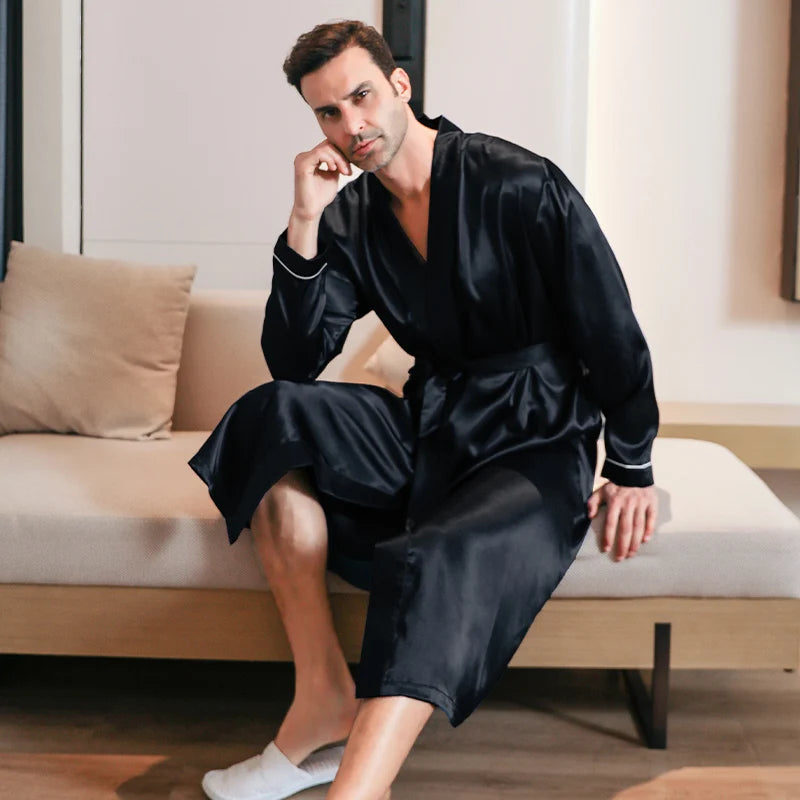 Mens spring and autumn silk /thin/ style -oversized pajamas, long sleeved bathrobes, ice silk bathrobes,  clothing  for summer
