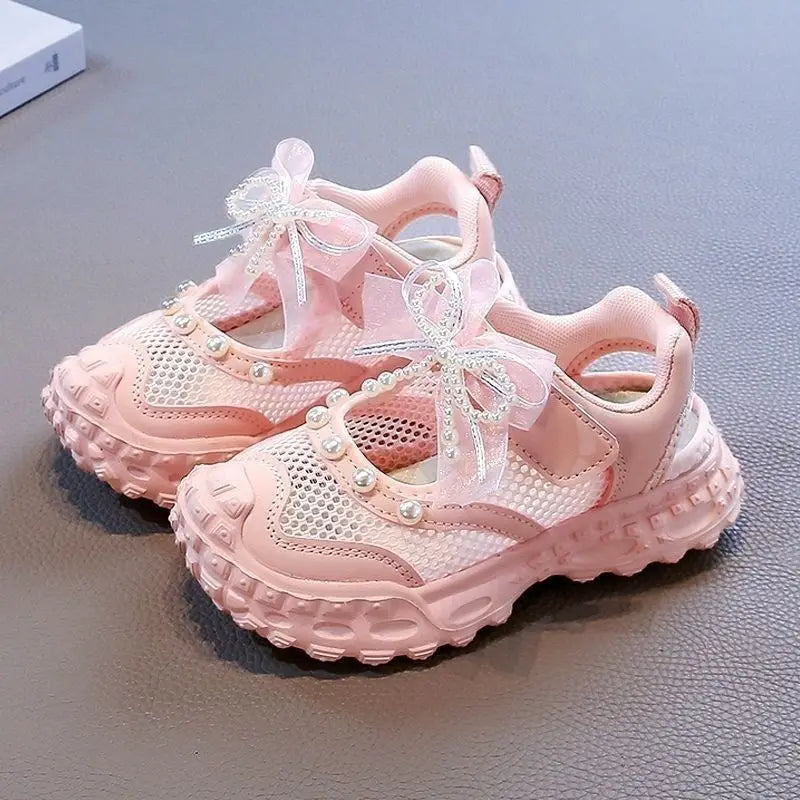 Girls' princess sandals summer children's pearl mesh shoes for sneakers Please check Sizing charts and availability.  Some Sizes missing in all 3 colors