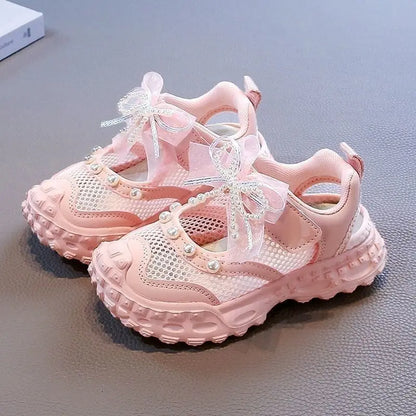 Girls' princess sandals summer children's pearl mesh shoes for sneakers Please check Sizing charts and availability.  Some Sizes missing in all 3 colors