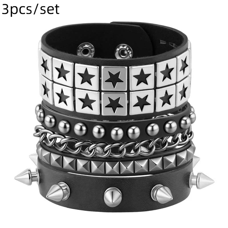 1 Set Bracelets For Men and  Women.   Spike,  Rivets, PU Leather Bracelet Bangles,  Jewelry Gift