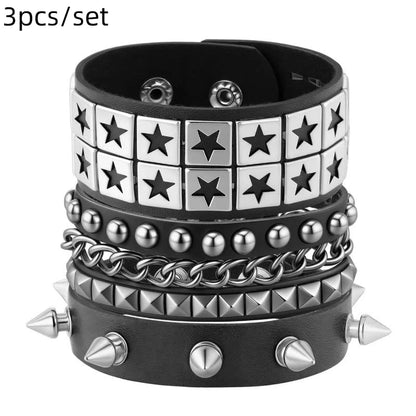 1 Set Bracelets For Men and  Women.   Spike,  Rivets, PU Leather Bracelet Bangles,  Jewelry Gift