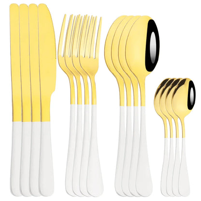 16Pcs Tableware Stainless Steel Dinnerware Set Knife Fork Coffee Spoon Mirror Flatware Dishwasher Safe Kitchen Silverware Set