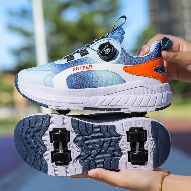 Kids Two- Wheel Roller Skating Shoes With Light Magic Stick.   Walking Shoes  with Detachable Wheels.   Roller Skate Shoes For Teenagers