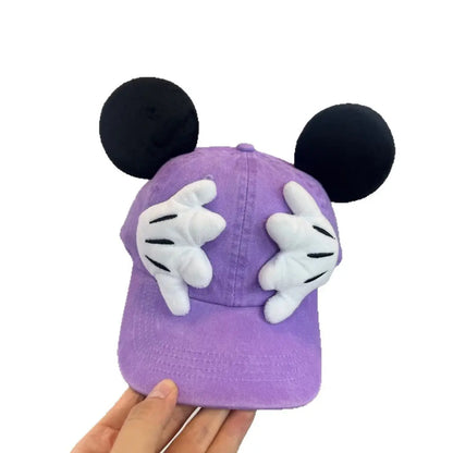 Cute Cartoon Mouse Ear Baseball Caps Adjustable Snapback Hat Outdoor Sports Travel Sun Hat with Curved Brim for Adult Teens.  RED and BLUE are gone. PINK, BLACK, PURPLE are most available.