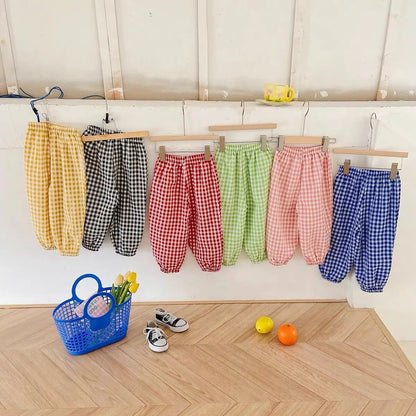 73-120CM Plaid Trousers,  Summer Girls Harlan Pants,  Children Fashion,  Versatile Pants,  Thin Cotton Mosquito Proof Pants.  Please check color/size/availability on charts.  So Cute.