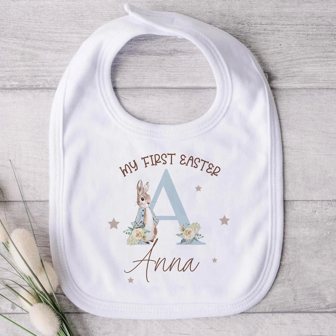 1pcs Personalized Name, First Easter Baby Bunny Bib  is Durable for Infant Easter Outfit Party supplies Photo Props Newborn Gift