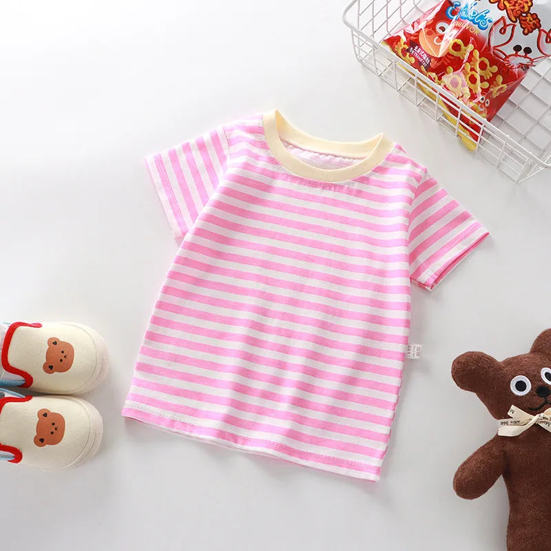100% Cotton Striped T Shirt for Kids Boys, Baby,  Red Shirt,  Boy/Girls. Tops Base Shirts,   Children's Clothes 2026