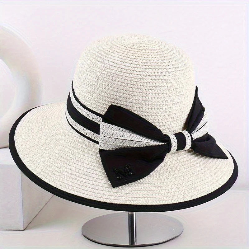 Spring/SUMMER Style Bowknot Wide-brimmed Sunshade Straw Hat, Striped Fashion Women's Hat,  Summer Sun Protection Hat